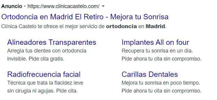 Anuncio de Google para dentistas
