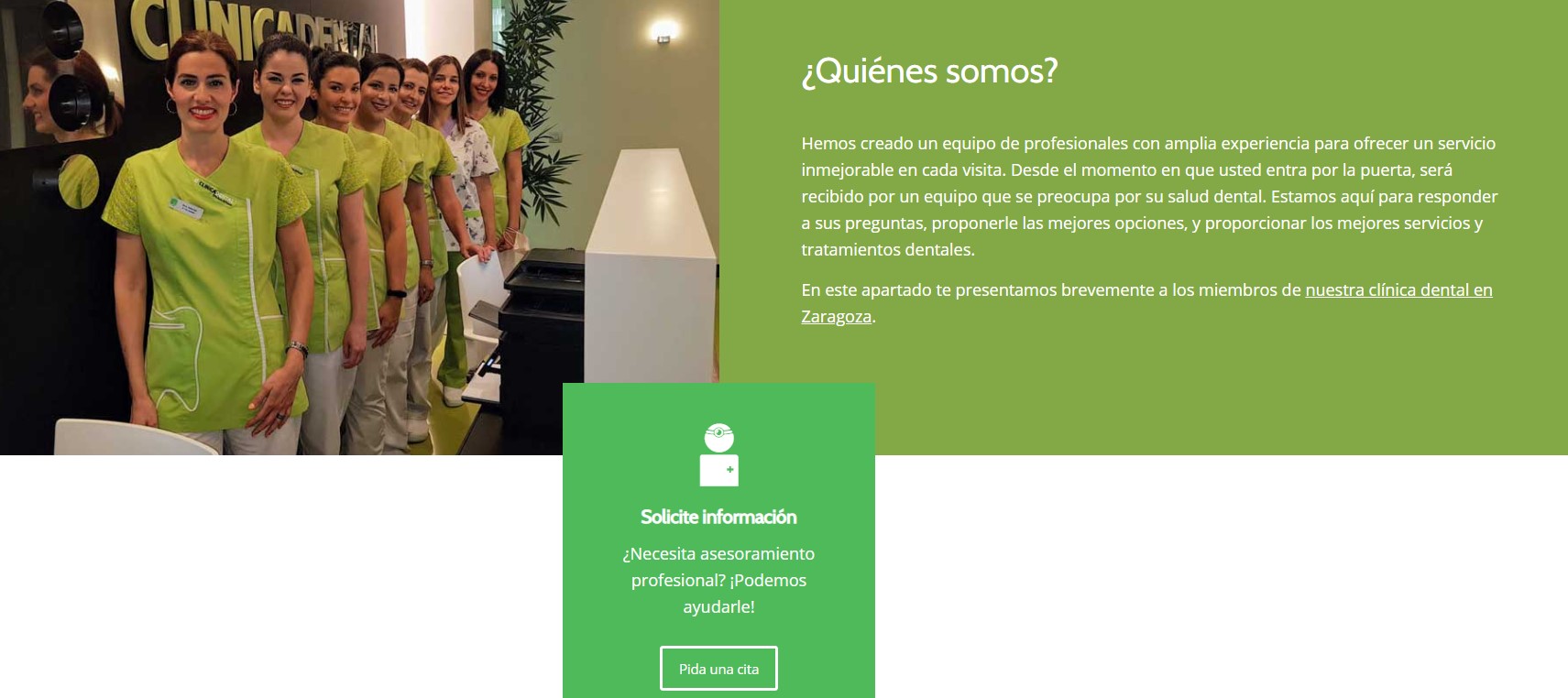 Ejemplo de página "quienes somos" de una clínica dental
